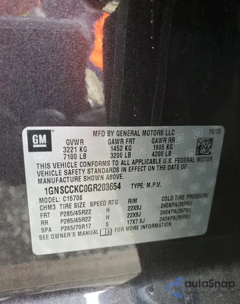 2016 Chevrolet Tahoe C1500 Ltz z USA, uszkodzony, nr VIN 1GNSCCKC0GR203654